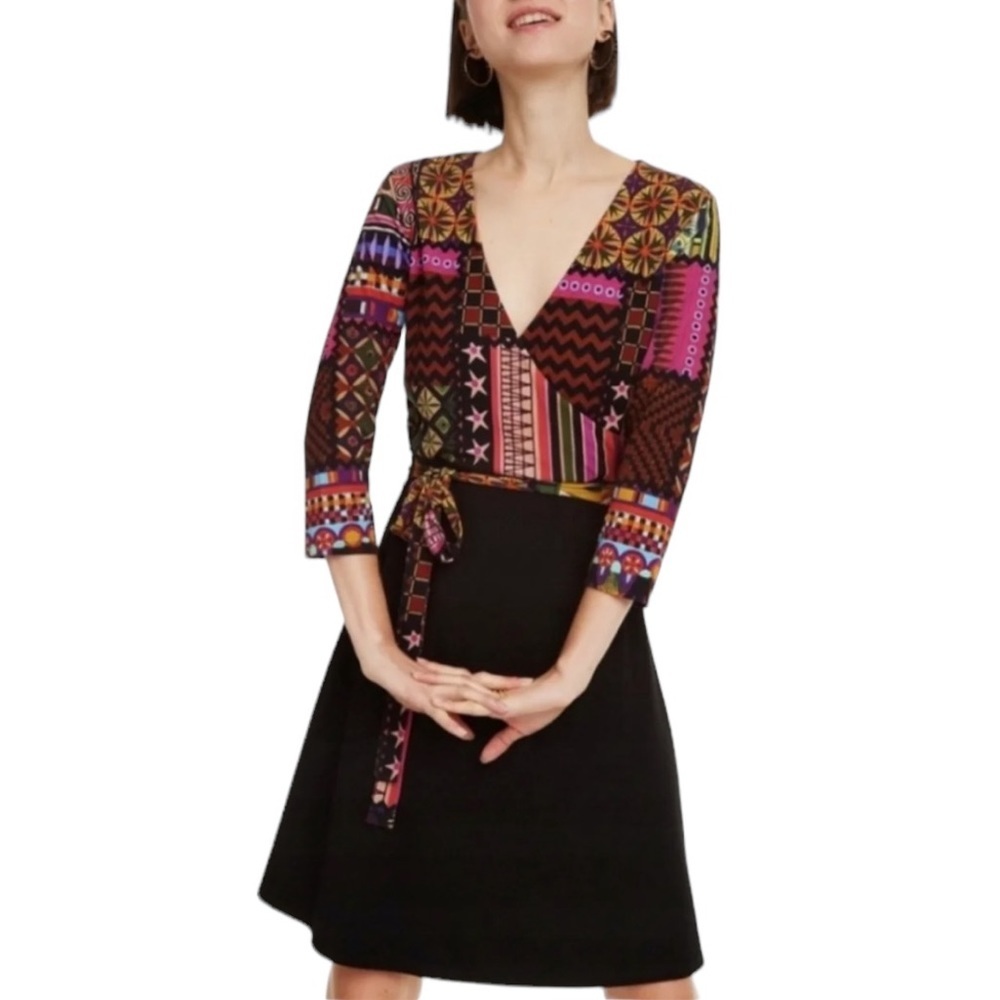 Desigual Color Me Jill colourful faux wrap dress size M excellent condition